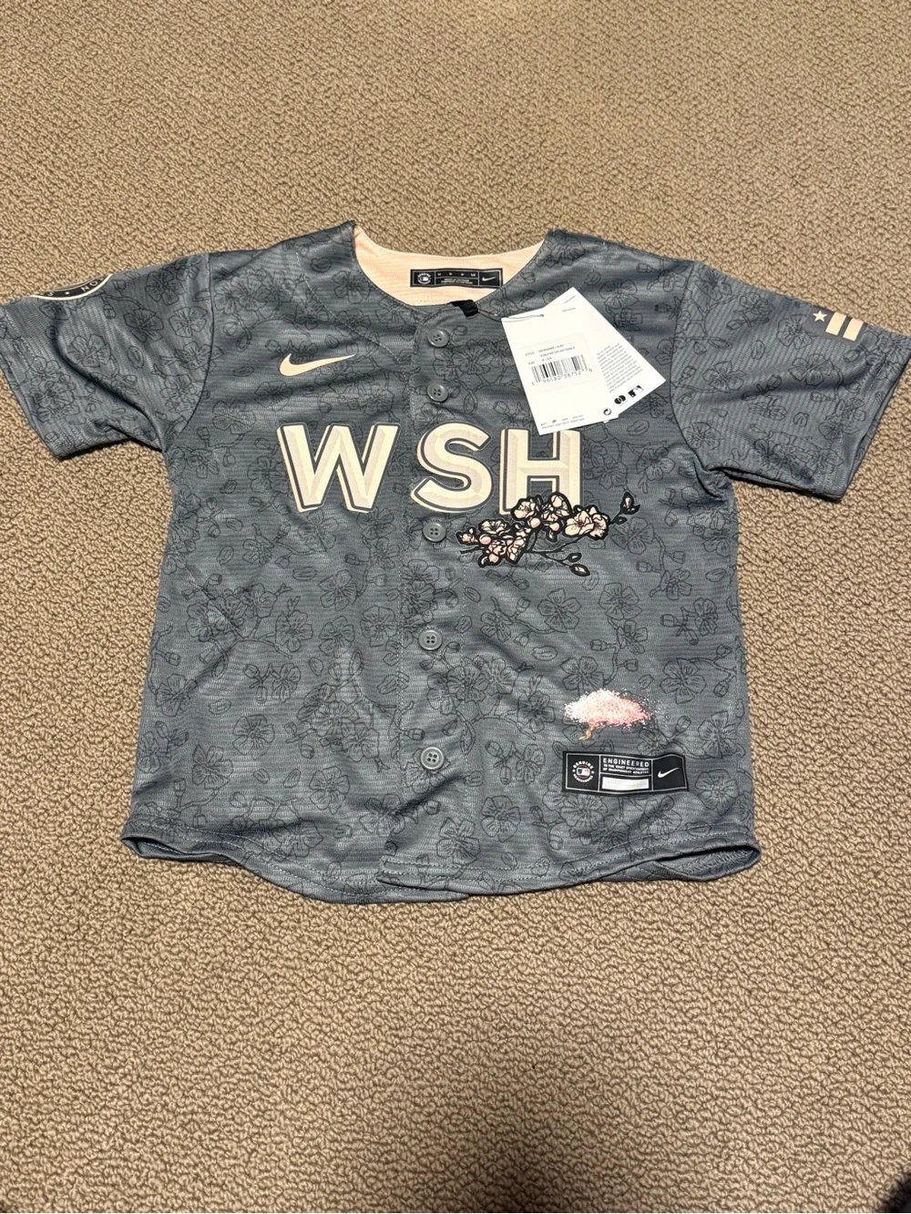Nike Kids WSH Gray Baseball Jersey with Floral Accents